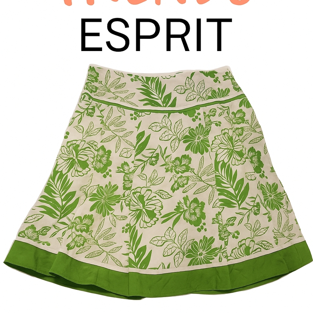 Esprit Green Cream A-Line Skirt Casual Resort Wear - Picture 1 of 3